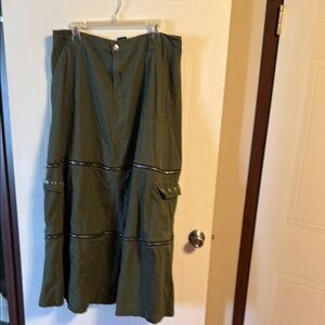 Olive Green Utility Midi Skirt